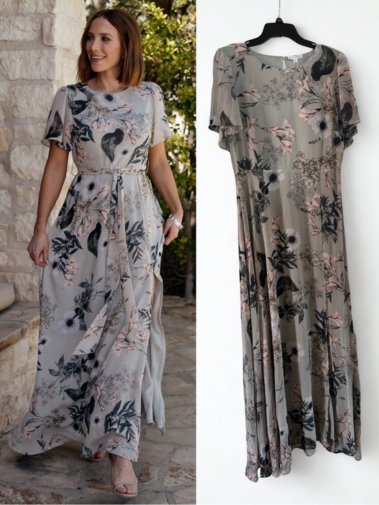 Baltic Born Dresses & Skirts - Baltic Born Naomi Floral Chiffon Maxi Dress XL Wedding Guest Pale Blue Floral